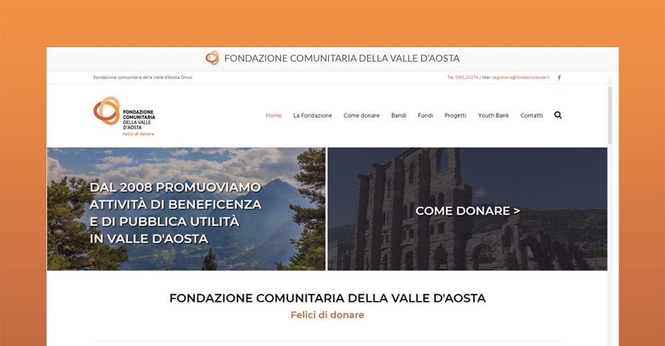 Nuovo sito della Fondazione comunitaria della Valle D'Aosta - Fondazione Vda - Tre W siti web